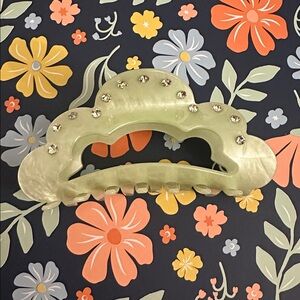 Large green Hair Claw Clip with Rhinestones